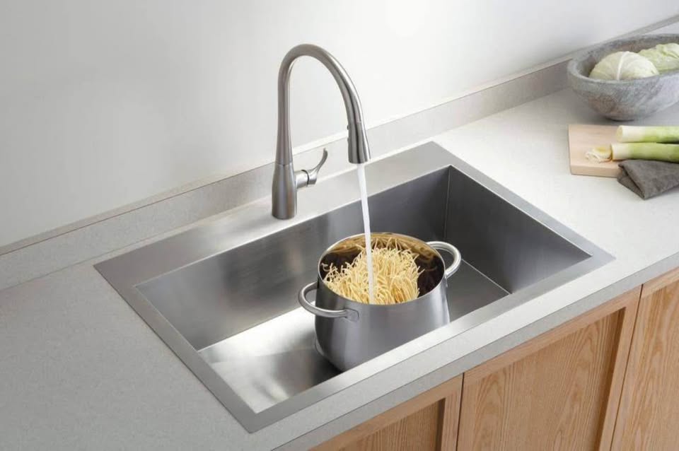 Kohler - Vault Dual Mount Stainless Steel 33 in. 1-Hole Single Bowl Kitchen Sink with Basin Rack