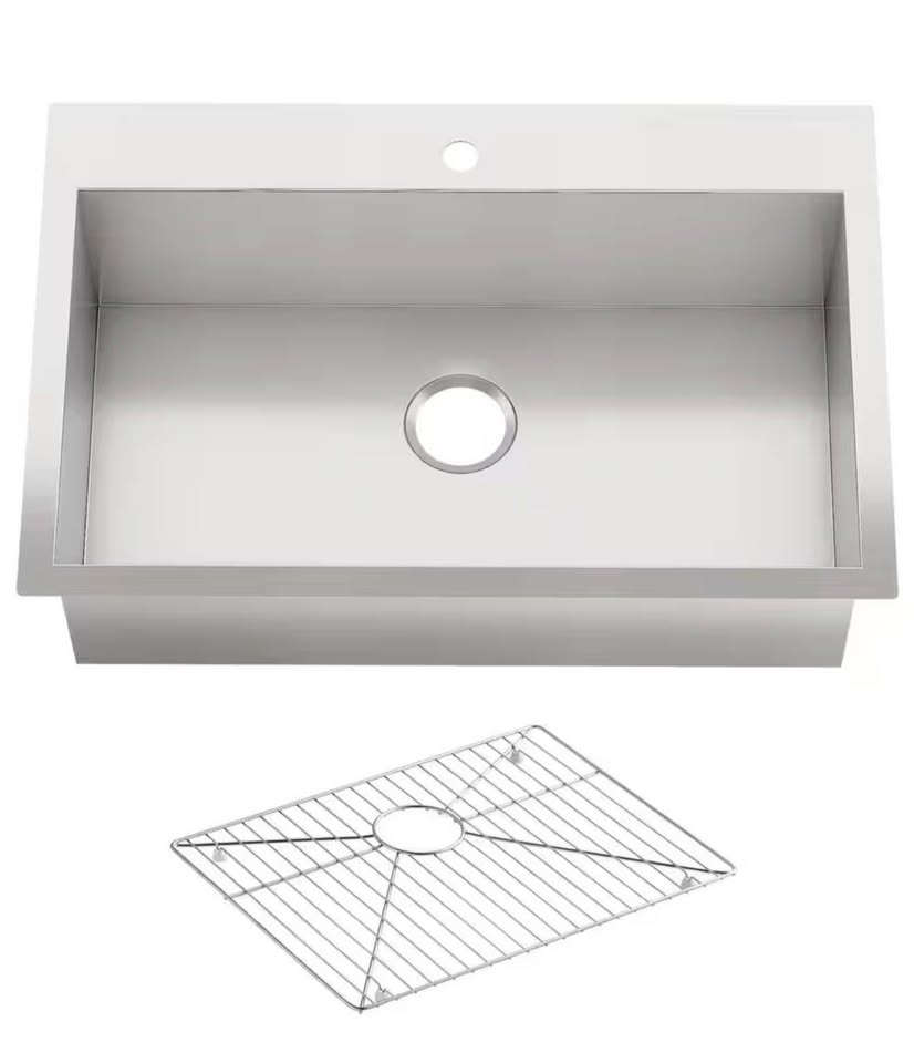 Kohler - Vault Dual Mount Stainless Steel 33 in. 1-Hole Single Bowl Kitchen Sink with Basin Rack