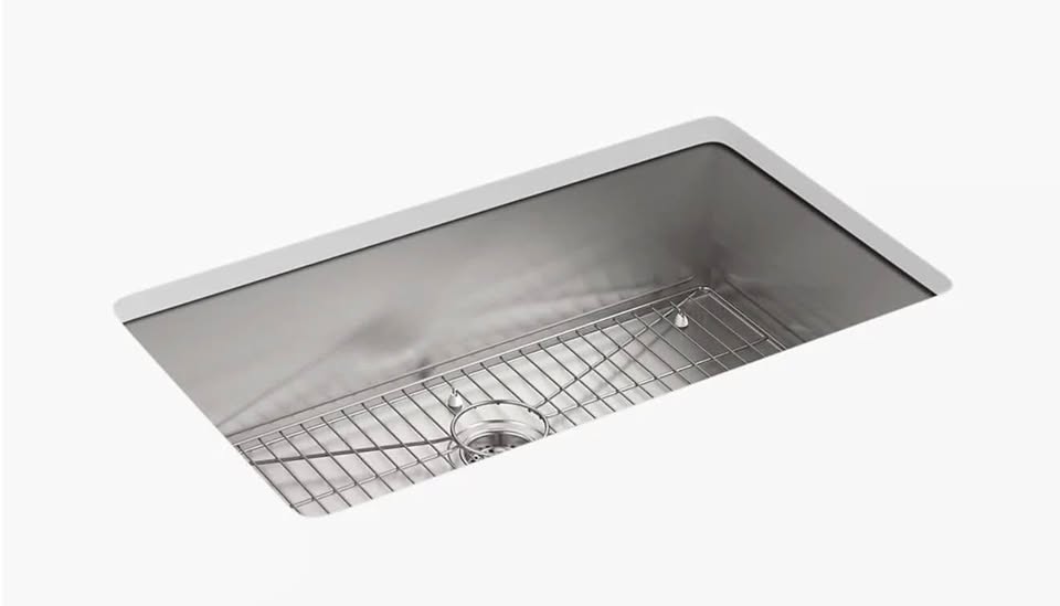Kohler - Vault Dual Mount Stainless Steel 33 in. 1-Hole Single Bowl Kitchen Sink with Basin Rack