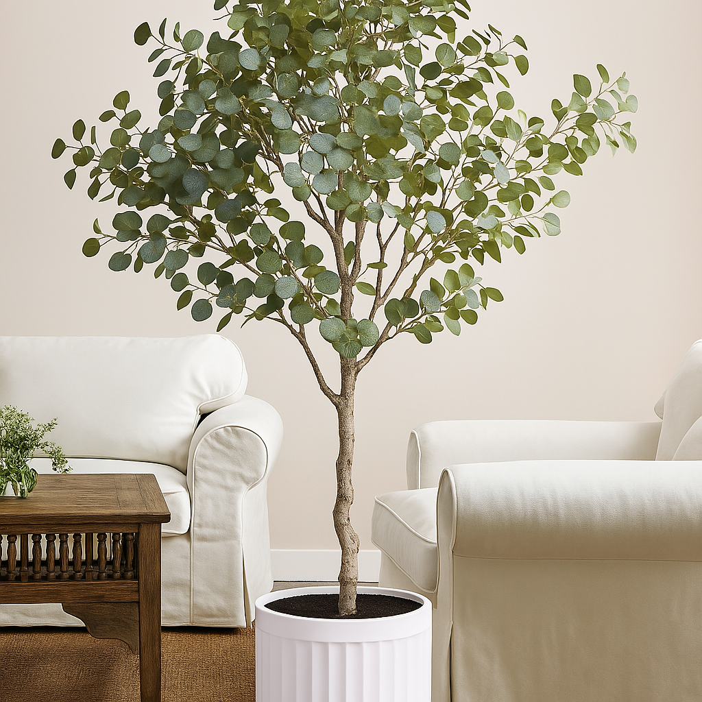 Faux 8' Eucalyptus Tree in Oversized Ceramic Pot