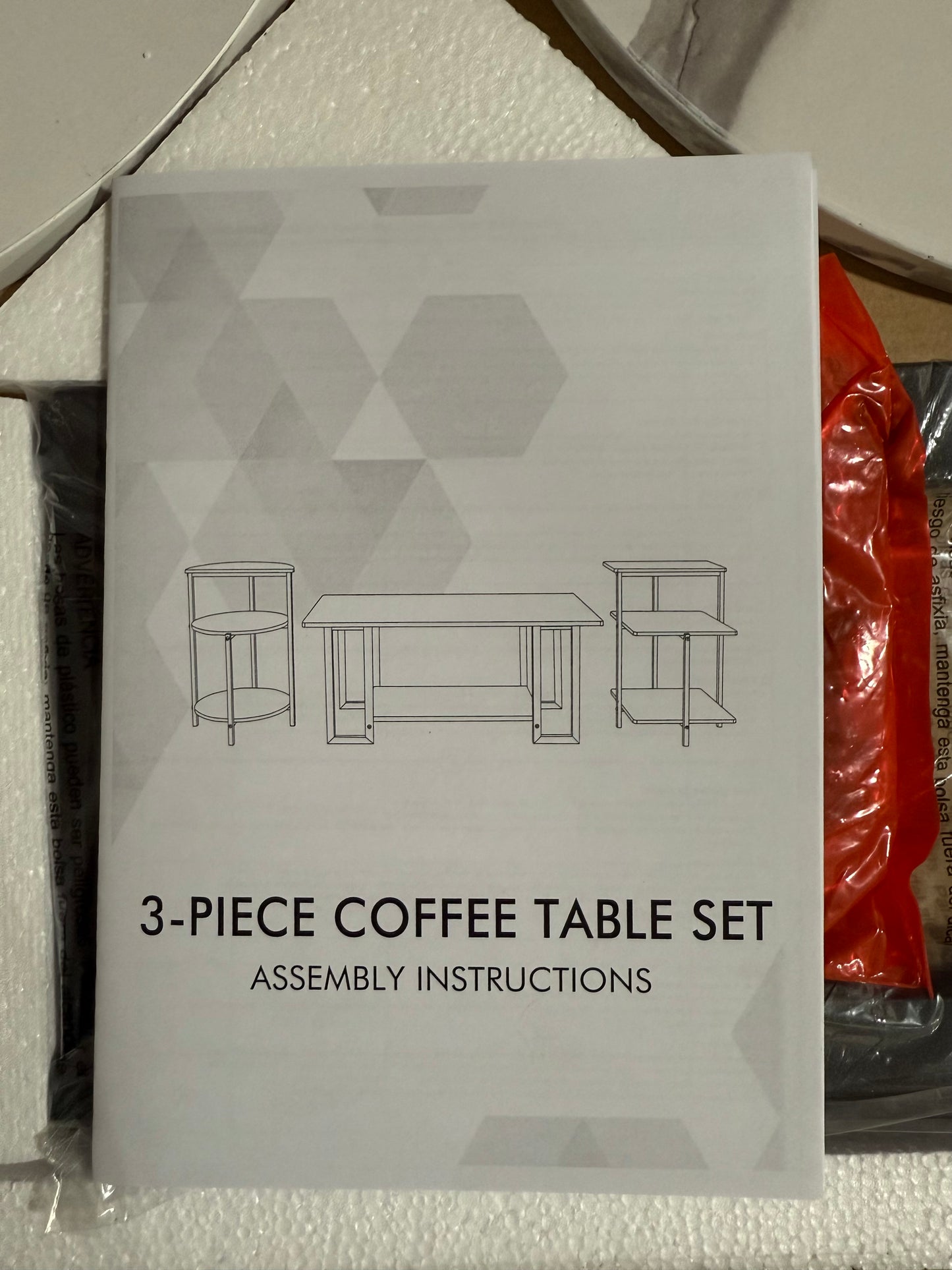Modern 3-Piece White Marble Look Coffee & End Table Set with Black Metal Frame