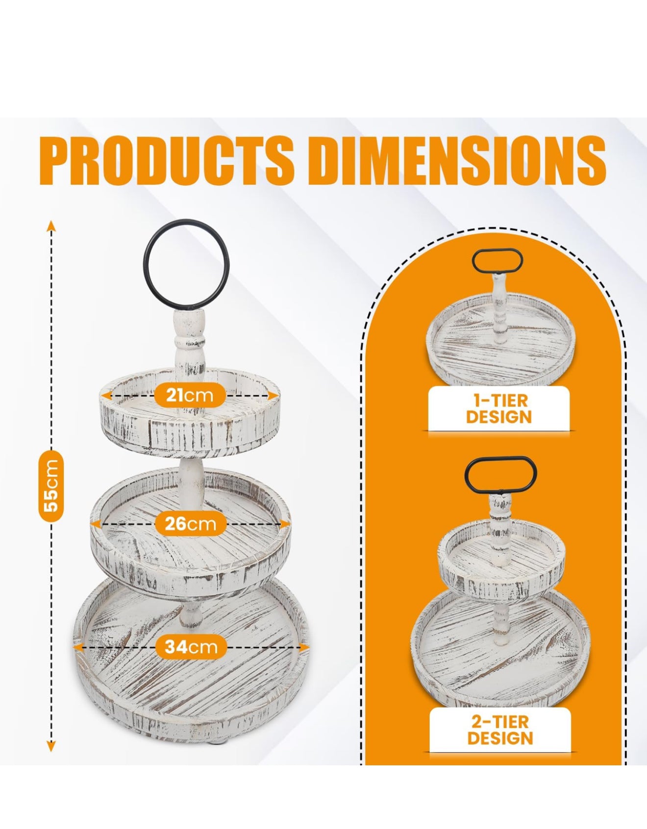 3-Tiered Wooden Tray – Distressed White Rustic Farmhouse Stand for Desserts, Fruit, Coffee, or Decor