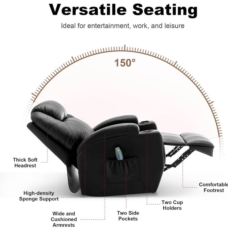 Recliner Chair, Rocking Chair with Massage and Heat, 360° Swivel Recliner Chairs for Adults, Rocker