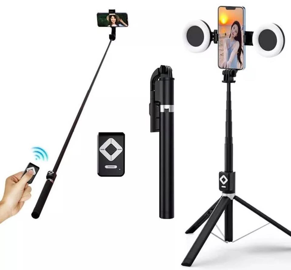 6-in-1 Selfie Stick W/ Fill Light 67" Phone Tripod Bluetooth Remote Live Stream