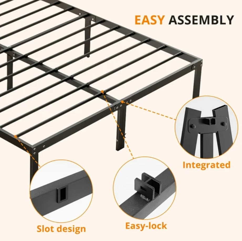 Queen Size Metal Platform Bed Frame – Heavy Duty, No Box Spring Needed, 14” Height