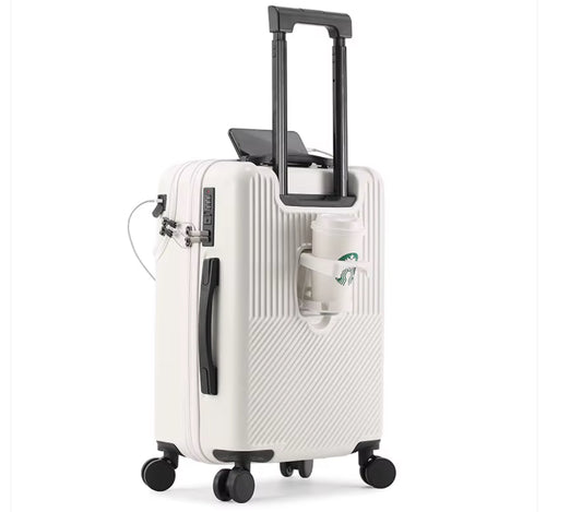 26” White Hardside Spinner Suitcase with Cup Holder & TSA Lock – Model 8028-C